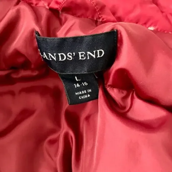 Lands' End Red Puffer Vest with Snap Closure Size Large - Picture 4 of 4